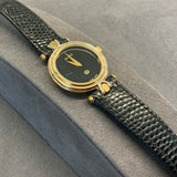 Gucci, Watch, 4500L, Vintage, Woman’s, Gold Plated, Black, Leather, Strap, DC Jewellers