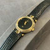 Gucci, Watch, 4500L, Vintage, Woman’s, Gold Plated, Black, Leather, Strap, DC Jewellers