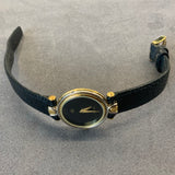 Gucci, Watch, 4500L, Vintage, Woman’s, Gold Plated, Black, Leather, Strap, DC Jewellers