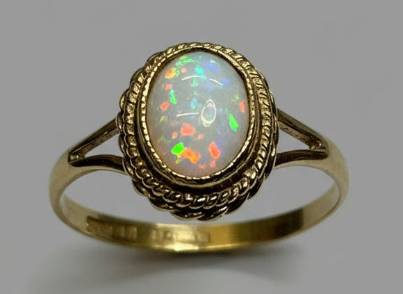 Vintage, Antique, Ring, 9ct, Yellow Gold, Synthetic Opal, Size P (57)