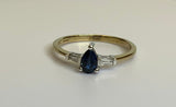 Ring,9ct, Yellow Gold, Sapphire and Diamond, Pear-Shaped Ring, Size P (57)