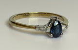 Ring,9ct, Yellow Gold, Sapphire and Diamond, Pear-Shaped Ring, Size P (57)