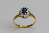 Vintage, Antique, Ring, 18ct, Yellow Gold, Sapphire and Diamond Cluster, Size W (65)
