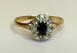 Vintage, Antique, Ring, 18ct, Yellow Gold, Sapphire and Diamond Cluster, Size W (65)