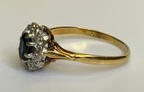 Vintage, Antique, Ring, 18ct, Yellow Gold, Sapphire and Diamond Cluster, Size W (65)