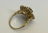 Vintage, Antique, Ring, 9ct, Yellow Gold, Sapphire & Diamond Cluster, Size M (54)