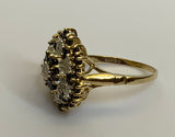 Vintage, Antique, Ring, 9ct, Yellow Gold, Sapphire & Diamond Cluster, Size M (54)