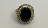 Vintage, Antique, Ring, 9ct, Yellow Gold, Large Sapphire & Diamond Cluster, Size M½ (54)