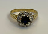 Vintage, Antique, Ring, 18ct, Yellow Gold, Sapphire & Diamond Cluster, Size N (55)