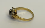 Vintage, Antique, Ring, 18ct, Yellow Gold, Sapphire & Diamond Cluster, Size N (55)