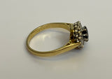 Vintage, Antique, Ring, 18ct, Yellow Gold, Sapphire & Diamond Cluster, Size N (55)