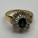 Vintage, Antique, Ring, 18ct, Yellow Gold, Sapphire & Diamond Halo, Size N (54)