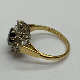 Vintage, Antique, Ring, 18ct, Yellow Gold, Sapphire & Diamond Halo, Size N (54)