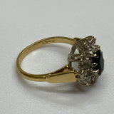 Vintage, Antique, Ring, 18ct, Yellow Gold, Sapphire & Diamond Halo, Size N (54)