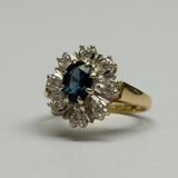 Vintage, Antique, Ring, 18ct, Yellow Gold, Sapphire & Diamond Halo, Size N (54)