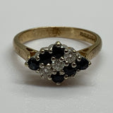 Vintage, Antique, Ring, 9ct, Yellow Gold, Sapphire & Diamond Cluster, Size M (53)