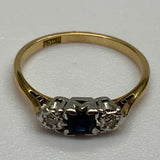 Vintage, Antique, Ring, 18ct, Yellow Gold, Sapphire & Diamond, Size O½ (57)