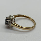 Vintage, Antique, Ring, 9ct, Yellow Gold, Sapphire & Diamond Cluster, Size M½ (53)