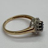 Vintage, Antique, Ring, 9ct, Yellow Gold, Sapphire & Diamond Cluster, Size M½ (53)