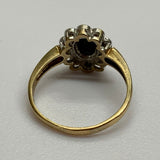 Vintage, Antique, Ring, 9ct, Yellow Gold, Sapphire & Diamond Halo, Size O (55)