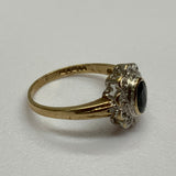 Vintage, Antique, Ring, 9ct, Yellow Gold, Sapphire & Diamond Halo, Size O (55)