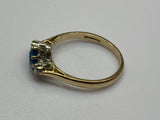 Vintage, Antique, Ring, 9ct, Yellow Gold, Blue Topaz & Diamond Trilogy, Size P (57)