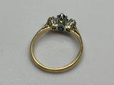 Vintage, Antique, Ring, 9ct, Yellow Gold, Blue Topaz & Diamond Trilogy, Size P (57)