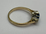 Vintage, Antique, Ring, 9ct, Yellow Gold, Blue Topaz & Diamond Trilogy, Size P (57)
