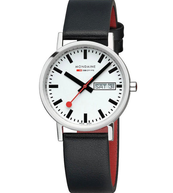 Mondaine, Watch, A667.30314.115BB, Classic, Day Date, Black, Vegan, Grape, Leather, 36mm