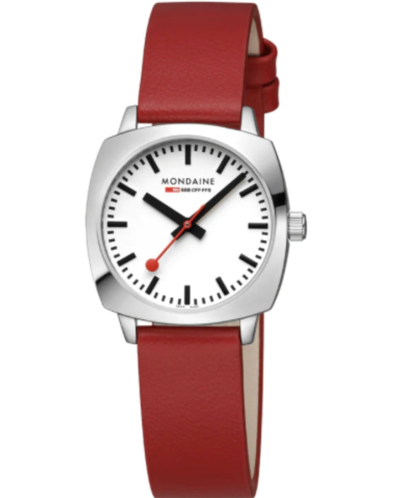 Mondaine, Watch, MSL.31110.LCV, Petite Cushion, Red, Vegan, Grape Leather, 31mm