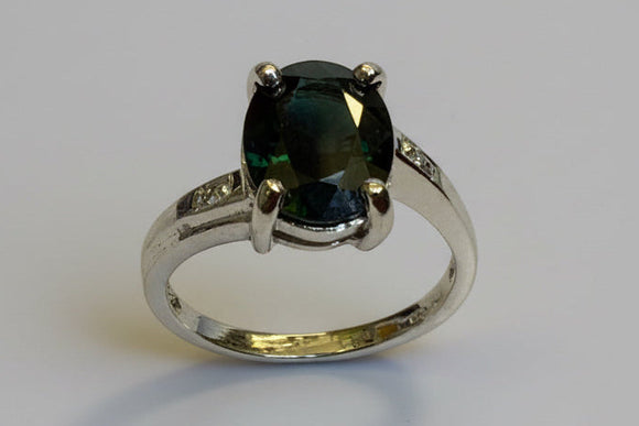 Ring, 18ct, White Gold, Sapphire and Diamond, Size N (55)