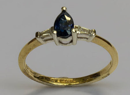 Ring,9ct, Yellow Gold, Sapphire and Diamond, Pear-Shaped Ring, Size P (57) 