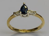 Ring,9ct, Yellow Gold, Sapphire and Diamond, Pear-Shaped Ring, Size P (57) 