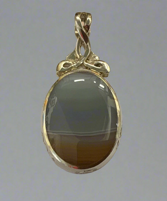 Silver, Double Sided, Pendant, DSW, Blue & White, Agate, (925), Antique, Vintage, Lar