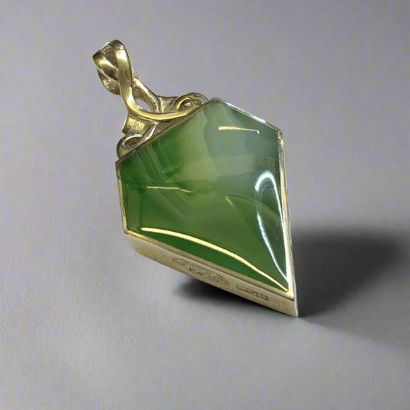 Silver, Double Sided, Pendant, DSW, Green & Orange, (925), Antique, Vintage, Large Hallmarks, 27.35mm x 53.75mm, David Scott Walker