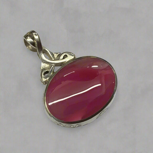 Silver, Double Sided, Pendant, DWS, Pink & Moss Agate, (925), Antique, Vintage, Large Hallmarks, 31.64mm x 44.27m, David Scott Walker