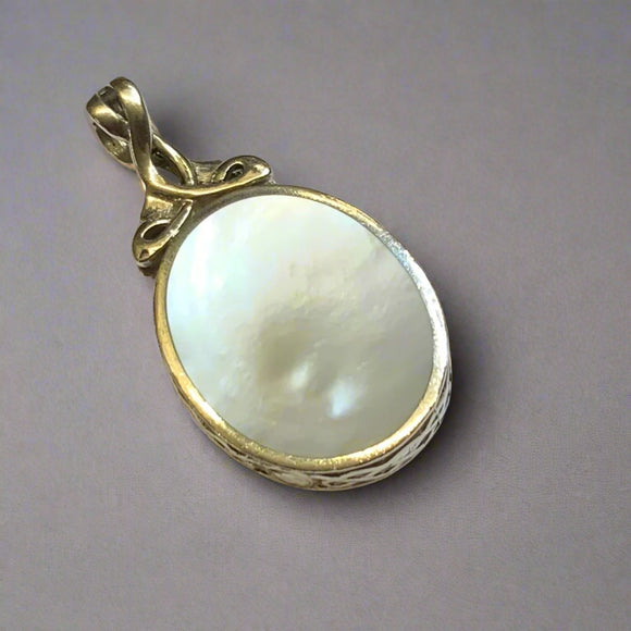 Silver, Double Sided, Pendant, Mother of Pearl & Blue Lace Agate, (925), Antique, Vintage, 25.70mm x 50.54mm