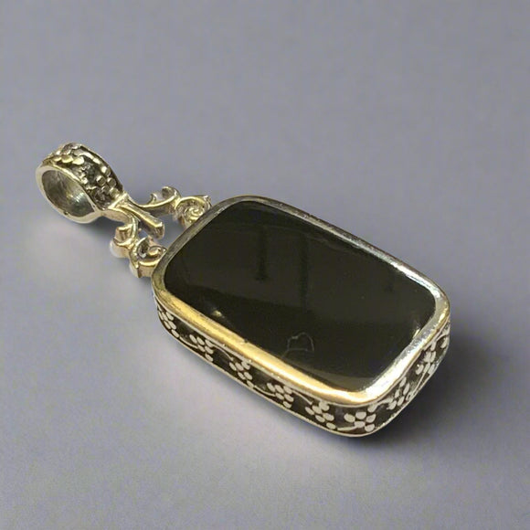 Silver, Double Sided, Pendant, Red Jasper & Black Onyx, (925), Antique, Vintage, 18.10mm x 46.67mm