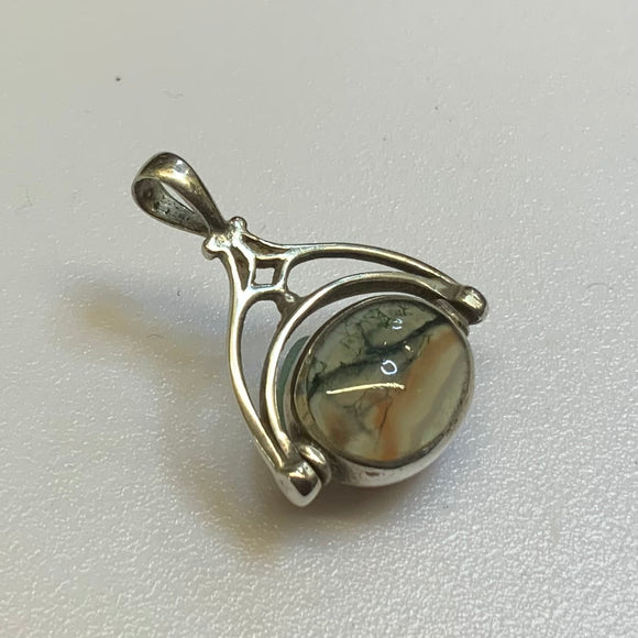 Silver, Double Sided, Spinner, Pendant, Agate, (925), Antique, Vintage, 19mm x 26.19mm