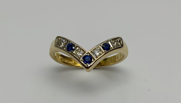 Vintage, Antique, Ring, 18ct, White Gold, Sapphire & Diamond V-Shape, Size K½ (51)