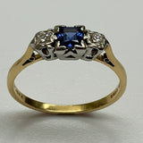 Vintage, Antique, Ring, 18ct, Yellow Gold, Sapphire & Diamond, Size O½ (57)
