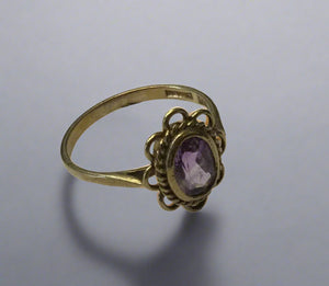 Vintage, Antique, Ring, 9ct, Yellow Gold, Amethyst , Size J,1/2 (50)