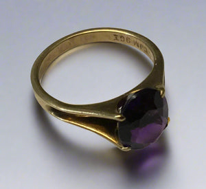 Vintage, Antique, Ring, 9ct, Yellow Gold, Amethyst , Size K (51)