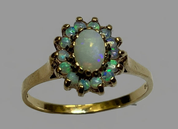 Vintage, Antique, Ring, 9ct, Yellow Gold, Opal, Cluster, Size O (56)