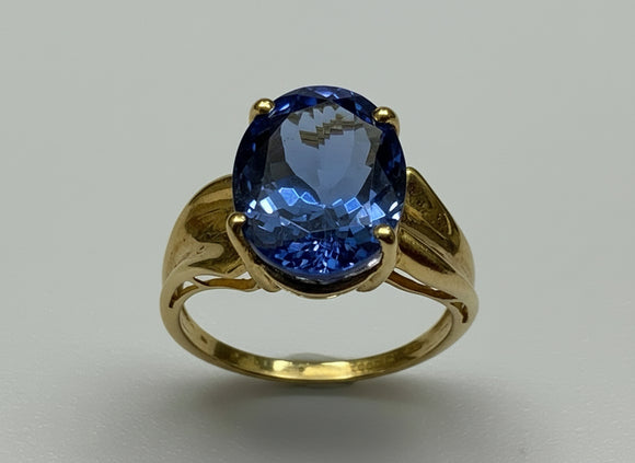 Vintage, Antique, Ring, 9ct, Yellow Gold, Sapphire & CZ Layered Cluster, Size N (55)