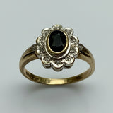 Vintage, Antique, Ring, 9ct, Yellow Gold, Sapphire & Diamond Halo, Size O (55)