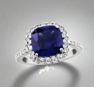 Waterford, Jewellery Ring, (L),Sapphire Blue Coloured Cushion, Sterling Silver, WR221