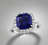 Waterford, Jewellery Ring, (L),Sapphire Blue Coloured Cushion, Sterling Silver, WR221