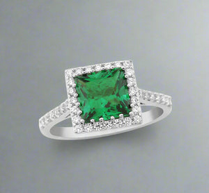 Waterford, Jewellery Ring, (N), Square Cut Emerald Coloured, Sterling Silver, WR194