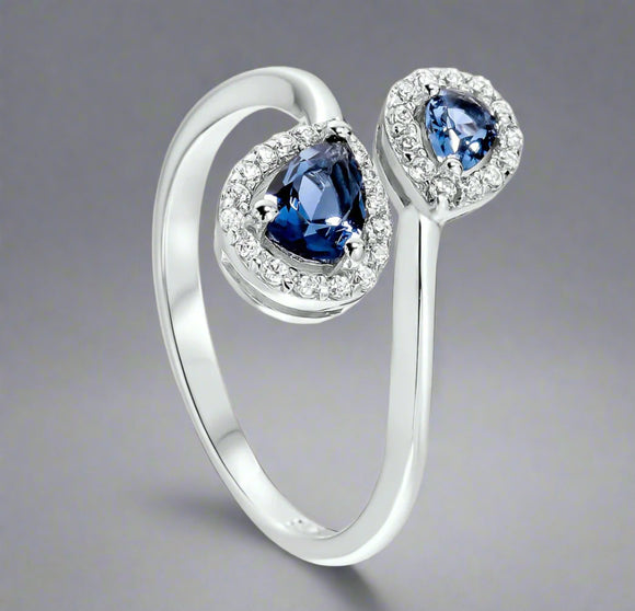 Waterford, Jewellery Ring, (P), Double Sapphire Blue Coloured Open, Sterling Silver, WR241